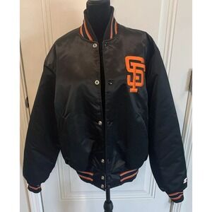 Vintage 90s MLB Starter San Francisco Giants Satin Bomber Jacket Large Near Mint
